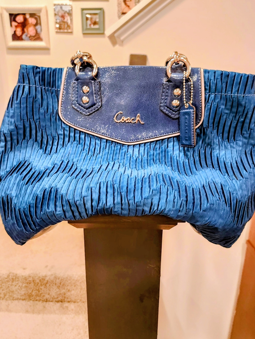 Coach Ashley Gathered Satin Satchel Blue H1282-F20050
